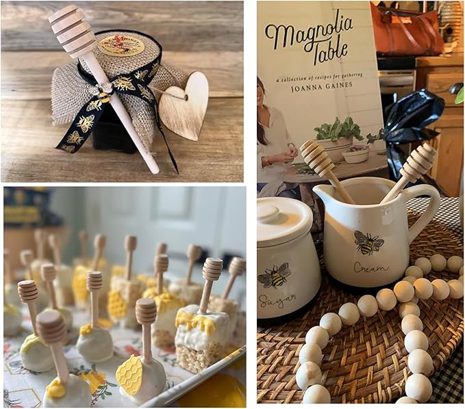 100pcs 6 inch Wooden Honey Mixing Stirrer Dipper Stick Collecting Dispensing Drizzling Honey Spoon Dipper Jam Portable Wedding Party Gift (100, 6Inch)