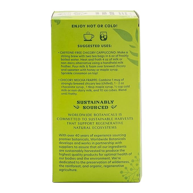Worldwide Botanicals Organic French Chicory Root Tea, 25 Tea Bags - 3x herbs with 6g per teabag - Prebiotic, Roasted - Acid Free, Caffeine Free, Kosher