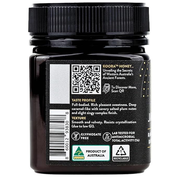 KOORA Jarrah Honey TA 35+ (MGO 2000+ Manuka Honey Rating Equiv.) Low GI, Raw Medicinal Honey for Daily Health & Immune Support, from the Wild Ancient Forests of Western Australia 8.8 oz