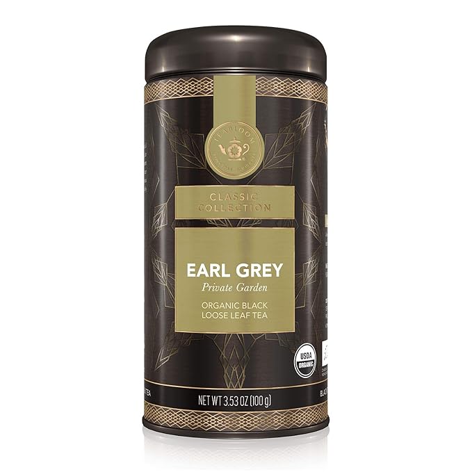 Teabloom Organic Black Tea, Earl Grey Private Garden Loose Leaf Tea, Classic Assam Whole Leaf Blend, USDA Certified Organic, Kosher Certified, 3.53 Ounce Loose Leaf Tea Canister Makes 35-50 Cups