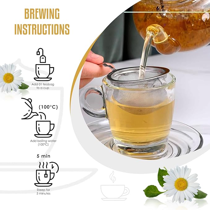 True Organic Premium Chamomile Tea |100 Count Tea Bags | USDA Organic & Kosher Certified |100 Envelop Organic Chamomile Tea Bags for Your Home & Cafe.