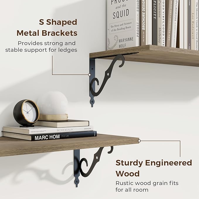 RICHFOCUS 12 Inch Deep Floating Shelves for Wall, 16" W x 12" D Wood Wall Shelves Set of 2, Wide Floating Shelves for Living Room, Bedroom, Kitchen, Bathroom and Decor Storage, Grey