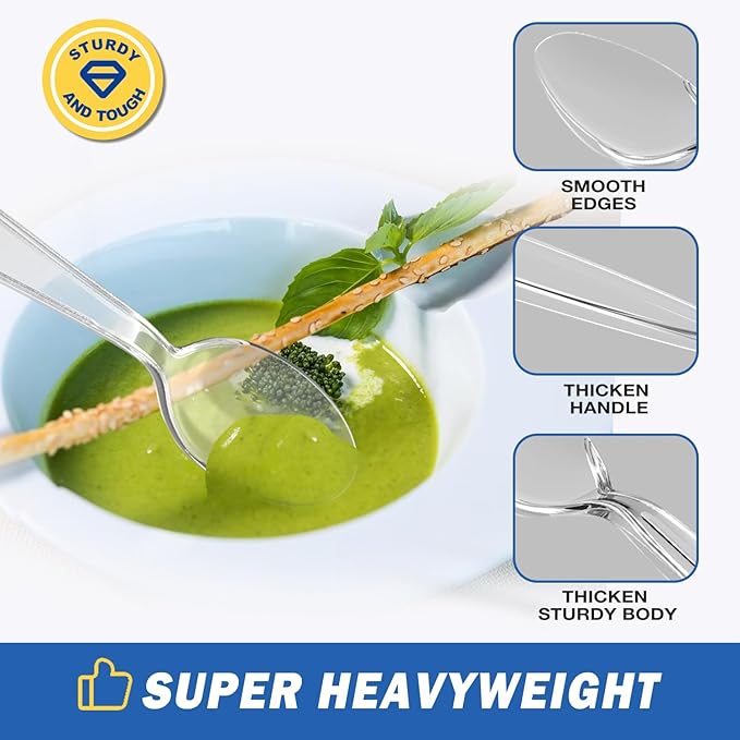 POSATE Heavy Duty Plastic Spoons - Food-Grade Disposable Material, Clear, Pack of 30