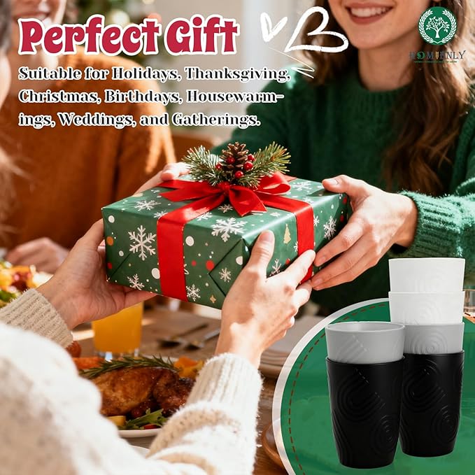 Wheat Straw Cups 6 PCS Plastic Cups Reusable Unbreakable Drinking Cup Dishwasher Safe Water Glasses with Unique Pattern(16 OZ,Black Grey)