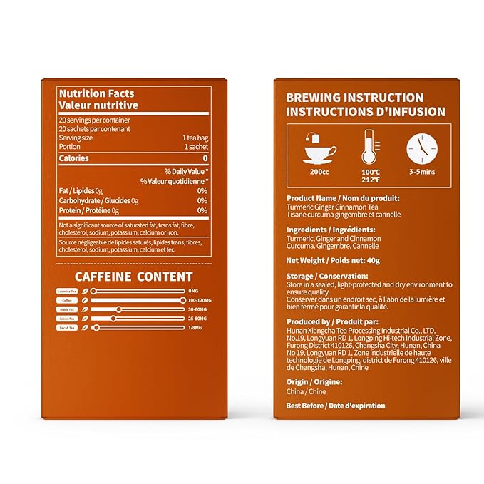LOOMICA Turmeric Ginger Cinnamon Tea, Naturally Caffeine-Free, Warm & Spicy Herbal Blend, Rich & Aromatic, Perfect for Cozy Mornings & Relaxing Evenings, 20 Counts, (Pack of 2)