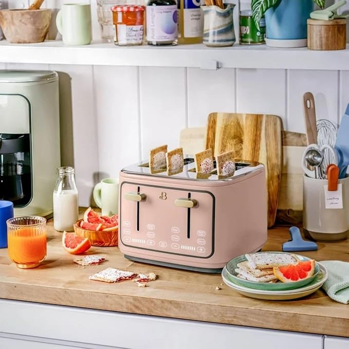 Beautiful 4 Slices Toaster - 7 Shade Settings, Touch Display, Extra-Wide Slots for Bagels, Gluten-Free & Frozen Presets, LED Countdown, Removable Crumb Tray, 1800-watt toasting (Rose)