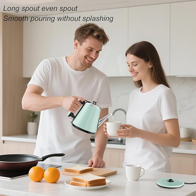 Small Electric Kettle 0.9L, 304 Stainless Steel Inner, 1000W Fast Boiling in 4-6 Mins, Vintage Compact Design with One Key Operation, Auto Shut Off, Dry Boil Protection, for Home, Office, Coffee Etc.