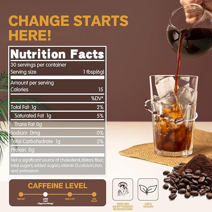 Mushroom Coffee, Instant Mushroom Coffee with 6 Mushrooms Lion’s Mane, Cordyceps, Turkey Tail & Other for Energy, Focus, Digestion, Immunity, 30 Servings (1 Pack)