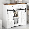 Vabches Bathroom Floor Cabinet, Farmhouse Storage Cabinet with Sliding Barn Door and Storage Drawers, White Buffet Cabinet with Adjustable Shelves for Bathroom, Kitchen, Entrance Area, Living Room