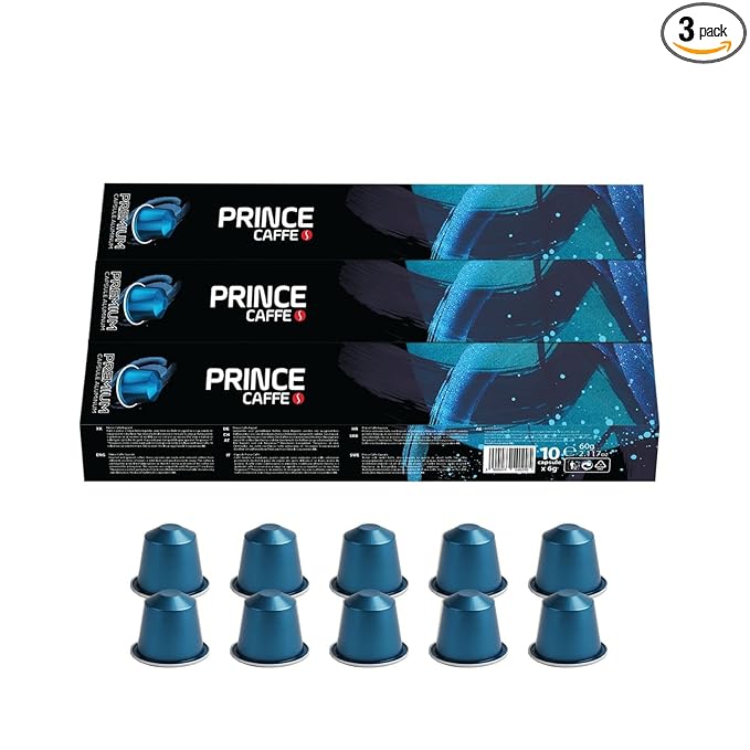 Prince Caffe Espresso Pods – Premium Intensity 8, Medium-Dark Roast, The Espresso Coffee Pods Are Compatible with Nespresso Original Line Machines, 30 Count (3 x 10 Capsules) Premium Quality Coffee Capsules.