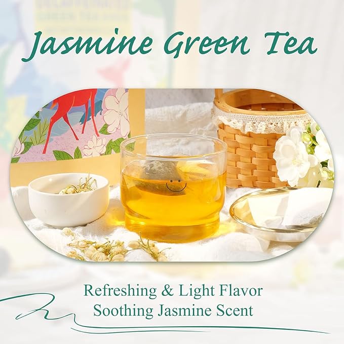 WT WEETEE Jasmine Green Tea Bags, 100 Count Jasmine Scented Green Tea, Refreshing & Relaxing, No Artificial Flavors | Resealable Kraft Bag | Brew Hot or Iced