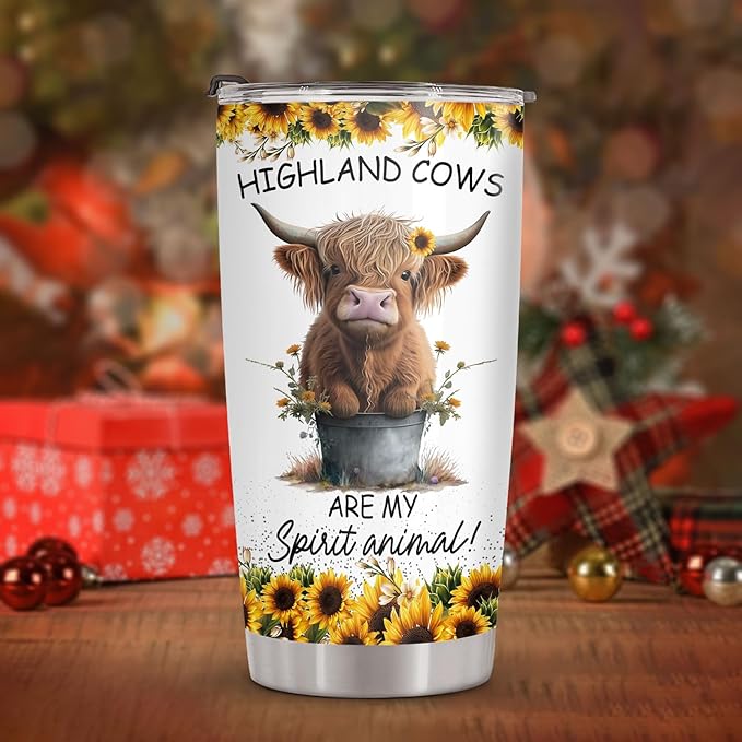 34HD Highland Cow Tumbler with Lid, 20oz Vacuum Insulated Heifer Coffee Mug, Highland Cow Gifts for Girls, Women on Birhday, Mothers Day, Christmas, Graduation