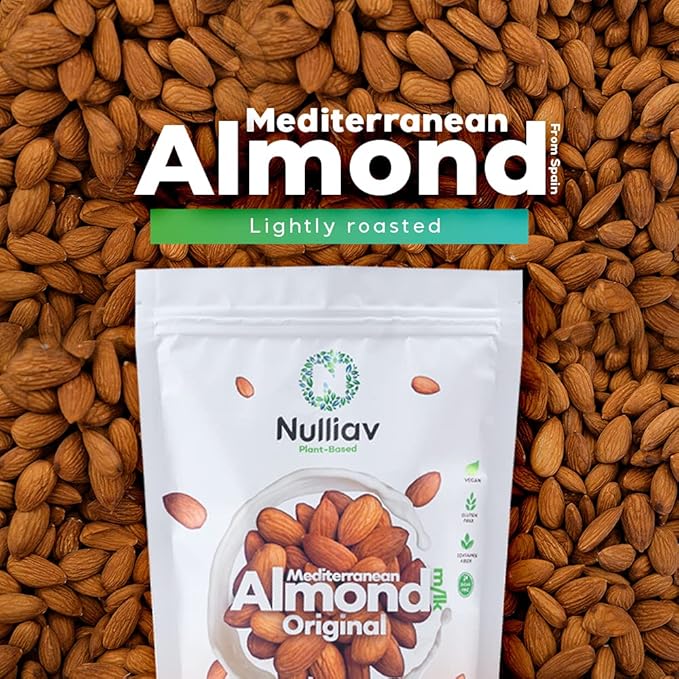 NULLIAV | Almond Milk Powder Vanilla - High Protein Blend with Prebiotic Fiber powder For Gut Health and Digestion - Vegan Plant Based Dairy Free Formula For Lactose Intolerance - 15.5oz Bag Portable Convenient