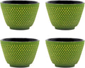 Japanese Cast Iron Tea Cups, Small and Heavy Teacups with no Handles, Japanese Style Cup for Adults, Asian Teacups, Coated with Enameled Interior, 4 Pcs/Box (Green, 3.38oz/100ml)