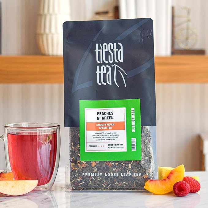 Tiesta Tea - Peaches N´ Green, Smooth Peach Green Tea, Premium Loose Leaf Tea Blend, Medium Caffeinated Green Tea, Make Hot or Iced & Brews Up to 200 Cups - 16 Ounce Resealable Bulk Pouch