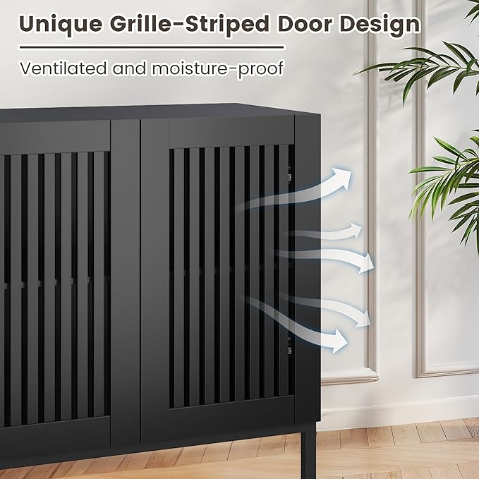 JOMEED Buffet Sideboard Cabinet with Louvered Doors & Adjustable Shelf, Wood Storage Cabinet for Kitchen, Dining Room, Living Room, Entryway Black
