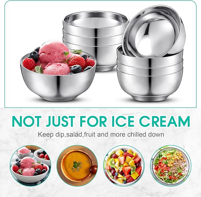 4 Pack 34 oz Stainless Steel Bowls Double Walled Insulated Soup Ice Cream Metal Mixing Nesting Bowls for Serving Soup Rice Cereal