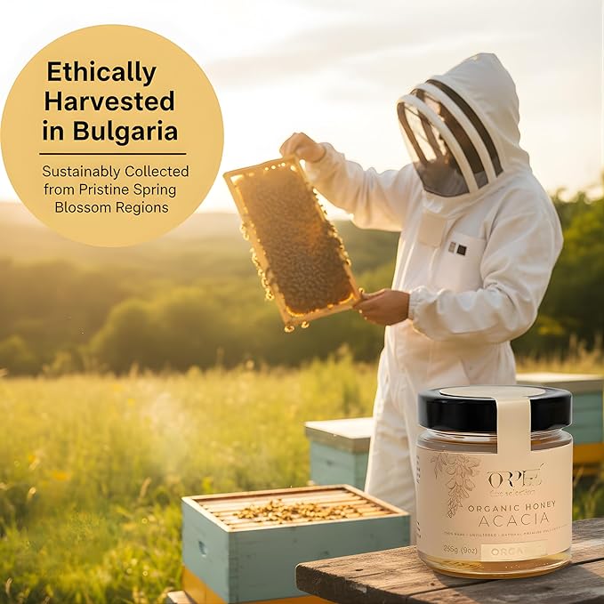 ORPHE Organic Acacia Honey – Clean Simple Natural Sweetener for Coffee, Tea, Matcha and Breakfast, Unheated & Creamed 9oz Glass Jar