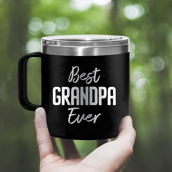 Papa Coffee Mug Best Grandpa Ever - Christmas Gifts for Papa, Grandpop, Abuelo, Paw Paw from Grandkids - 14oz Stainless Steel Tumbler with Lid