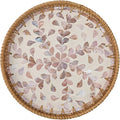 Round Rattan Tray for Home Decor 11.8 inch, Modern and Boho Decor Serving Tray with Mother of Pearl Inlay, Wicker Basket for Coffee Table, Hand Woven Decorative Tray Plates (Gold)