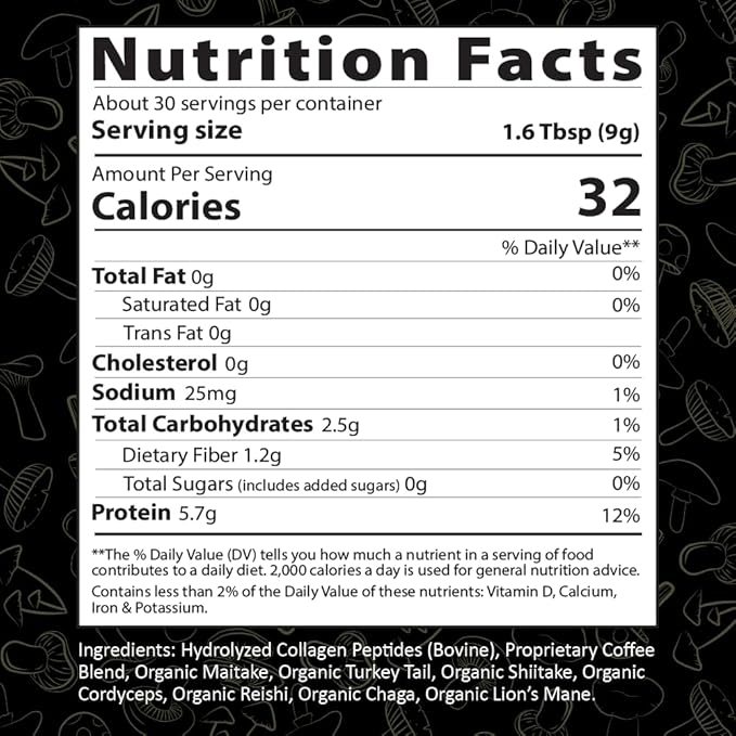 Instant Mushroom Coffee - Organic Mushrooms, 270g, 30 Servings, Next Level Boost's Healthy Everyday Brew Coffee Alternative Mushroom Drink w/ Collagen, Lions Mane, Turkey Tail Coffee Mushroom Alternative