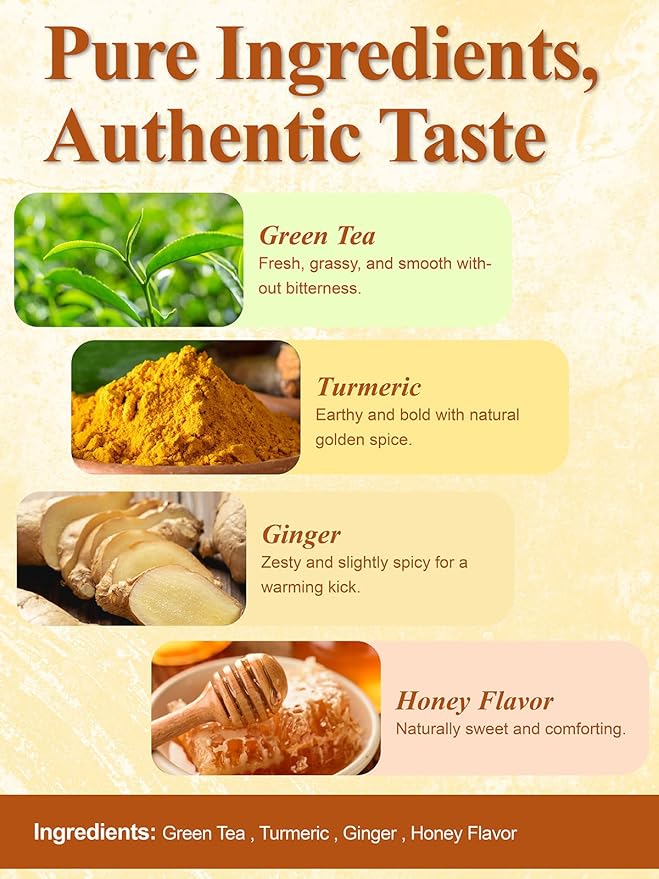 LOOMICA Honey Turmeric Ginger Green Tea, Naturally Caffeinated, Smooth Green Tea Blend with Golden Spice & Honey Flavor, Naturally Uplifting, No Artificial Sugar Added, 20 Count