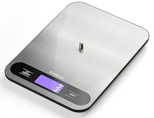 Atogou 0.01oz/33lb Food Scale, Digital Kitchen Scale with Full View LCD Display, Waterproof Stainless Steel Surface, for Cooking, Baking, Meal Prep Black&Grey