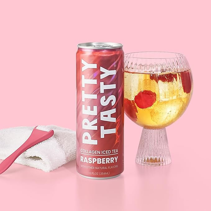 Pretty Tasty Radiance Collagen Tea - Beauty and Wellness - 10g Collagen Peptides Mix - (12 Pack) Raspberry