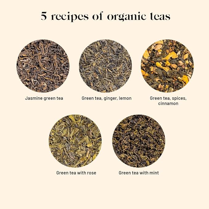 Kusmi Tea - Organic Green Tea Variety Box - Gift Idea for Men and Women - Spearmint Green Tea, Jasmine Tea - A Selection of 5 Iconic Flavors - Loose Leaf Tea - 5 Tins of 0,9 oz