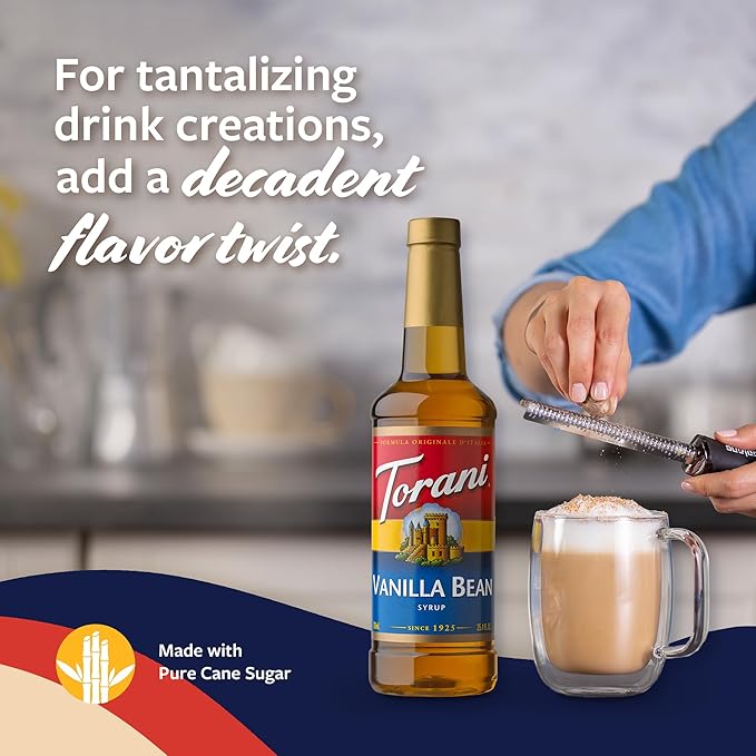 Torani Vanilla Bean Coffee Syrup for Drinks & Desserts, Pump Included, 25.4 Fl Oz