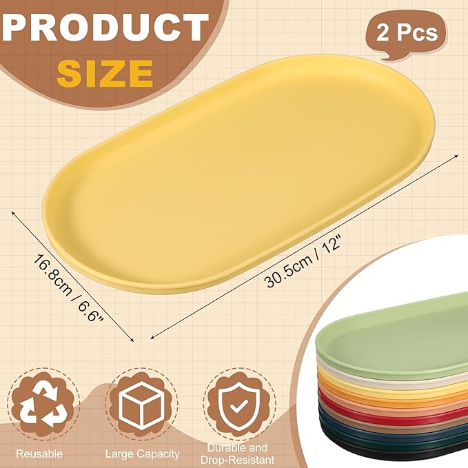 uxcell 2Pcs Fast Food Serving Trays, 12x6.6 Oval Reusable Restaurant Serving Trays for Kitchen Restaurant Coffee Fruit Burger Lunch Dessert, Yellow