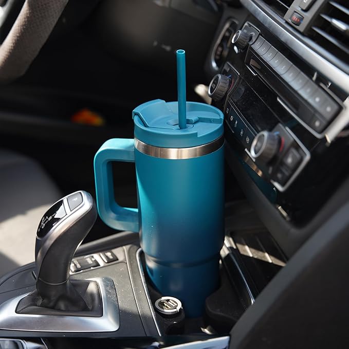 40 oz Tumbler with Handle and 2 Straws,2 in 1 Lid Insulated Water Bottle Stainless Steel Travel Coffee Mug,Mint