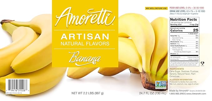 Amoretti - Natural Banana Artisan Flavor Paste, 8 oz, Perfect For Ice Cream, Beverages, Cakes, and more, Preservative Free, Vegan, Gluten Free, No Artificial Sweeteners, Highly Concentrated