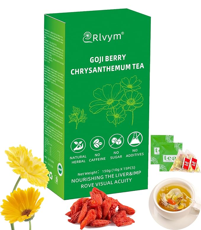 15 Bgas Goji Berry Chrysanthemum Tea for Liver Health, Dandelion Wolfberry Tea Bags, Chinese Health Herbal Tea, Include Cassia Seed, Licorice, Orange Peel, Gardenia, Tea Loose Leaf(1Box,15 Bags)