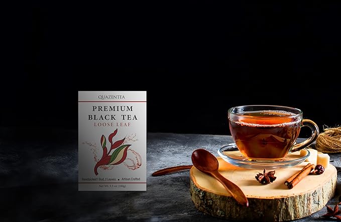 Quazentea Premium Black Tea Loose Leaf 3.5oz (100g) – 100% Natural, Fruity Aroma, Smooth, Tasty & Slightly Sweet – Vietnamese High Mountain Darjeeling-Style Tea