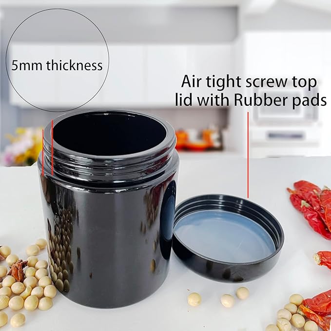 Black Glass Airtight Storage Container Jar 200ml with UV Protection for Spice Coffee