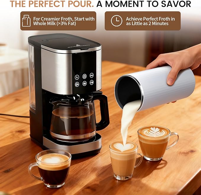 Kndko Electric Milk Frother, 6-in-1 Milk Frother and Steamer, Automatic Warm and Cold Foam Maker and Milk Warmer for Latte, Cappuccino, Macchiato, Perfect for Home and Office Use, Easy to Clean, White