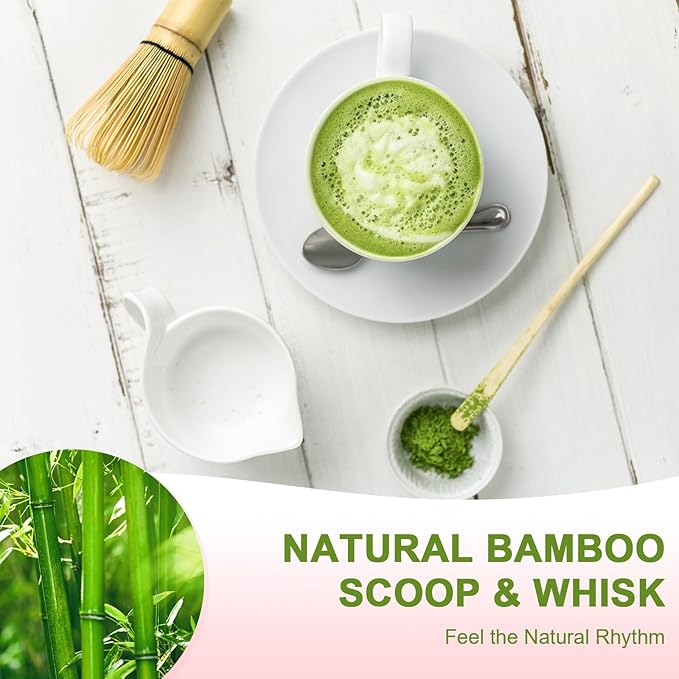 Matcha Whisk Set–7pcs Japanese Matcha Set Kit with Matcha Bowl, Bamboo Whisk, Whisk Holder, Scoop, Towel &Sifter–Perfect for Tea Ceremonies&Matcha Lovers (Mountain Relief-Celadon)