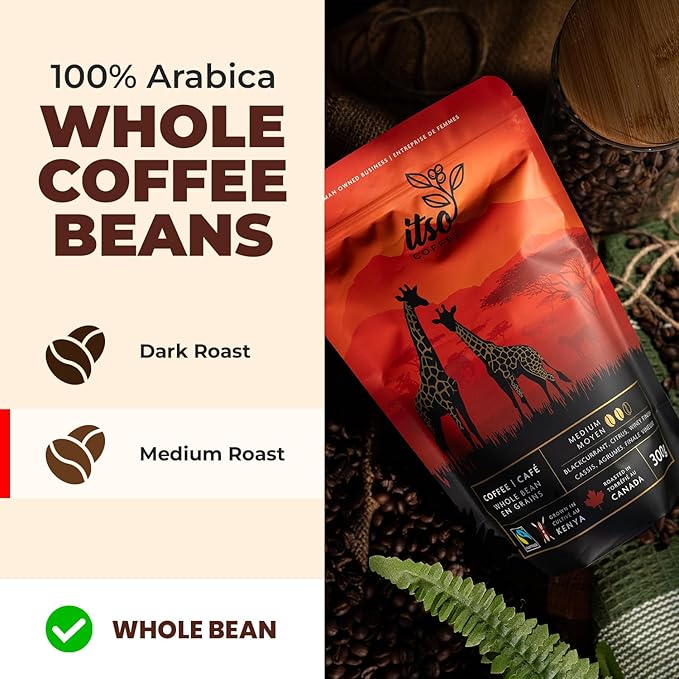 Medium Roast Whole Bean Coffee – Smooth & Balanced Arabica for Espresso, Cold Brew & Pour Over – Fresh Roasted Specialty Kenyan AA Beans – 300g Bag