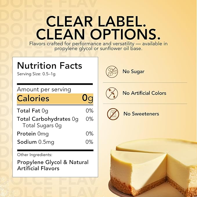 Dolce Flav Cheesecake Extract – 8 Ounce Water-Soluble Kosher, Sugar-Free, Concentrated Creamy Flavor for Desserts, Frostings & Pastries, Includes Measured Dropper