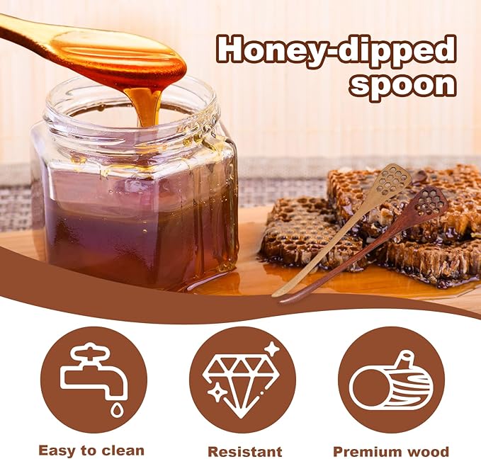 3 Pack Wooden Honey Mixing Stirrer Honey Dipper Sticks Honey Spoon, Wooden Honey Spoon and Dipper, Honey Sticks for Tea Spoons, Coffee Stirring Spoons, Honey Stirrers and Jar