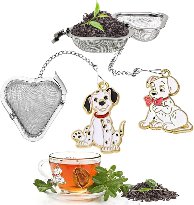 Dalmatian Dog Tea Infuser - Stainless Steel Loose Leaf Tea Ball with Chain, Fine Mesh Tea Strainer for Herbal/Green/Iced Tea, Gift for Tea Lovers (Dog, 2PCS)