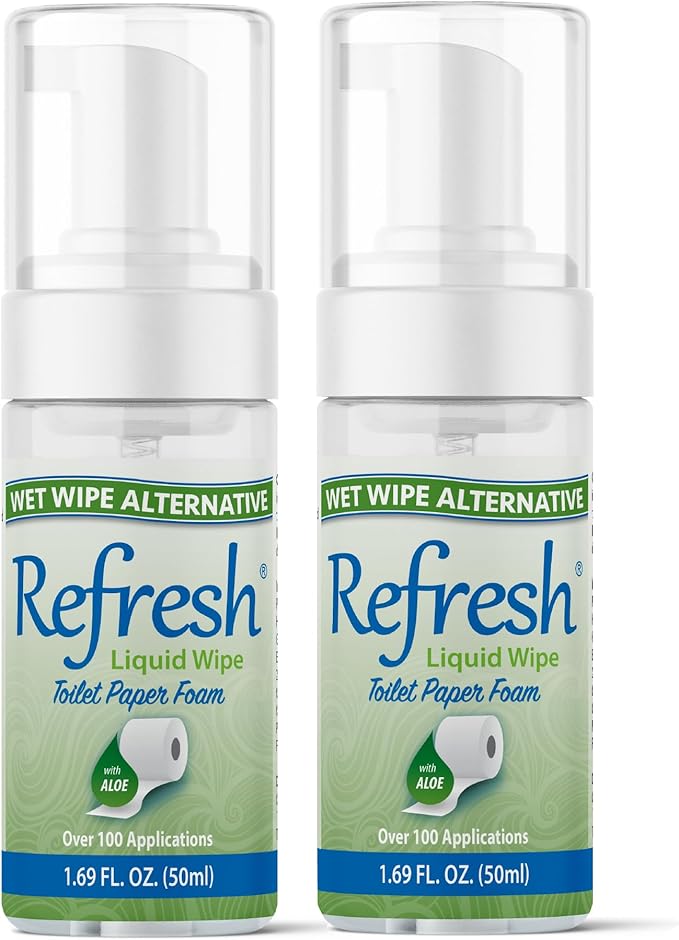 Refresh Liquid Wipe: Toilet Paper Foam | Eco-Friendly Flushable Wet Wipe Alternative | Cleanses and Soothes with Witch Hazel and Aloe | Plumbing & Septic Safe | 50ml | 1.69 oz | 2 Pack