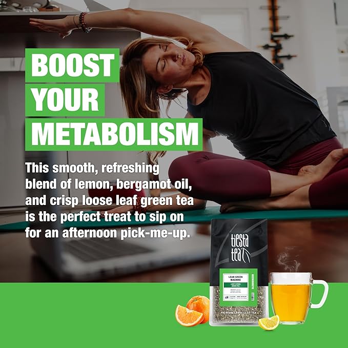 Tiesta Tea - Lean Green Machine, Loose Leaf, Light Citrus Green Tea, Premium Blend, Medium Caffeinated, Make Hot or Iced Brews Up to 200 Cups, 16 Ounce Resealable Bulk Pouch