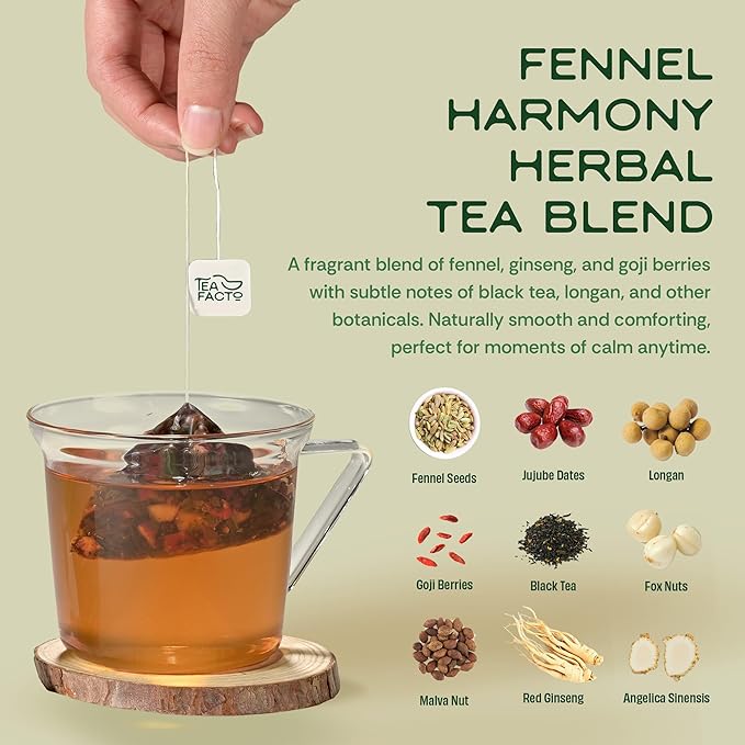 Tea Facto Fennel Tea Bags - Herbal Fennel Seed Tea Blend with a Smooth and Refreshing Flavor - 10 Pack