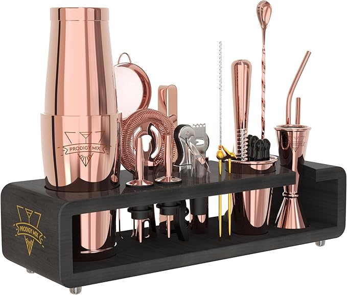 Elite Mixology Bartender Kit 20-Piece Boston Cocktail Shaker Set for Mixing with Stand- Indestructible Bar Accessories Bartending Kit, Cocktail Bar Set, Bartender Set, Bonus Recipe Cards Bar Tools