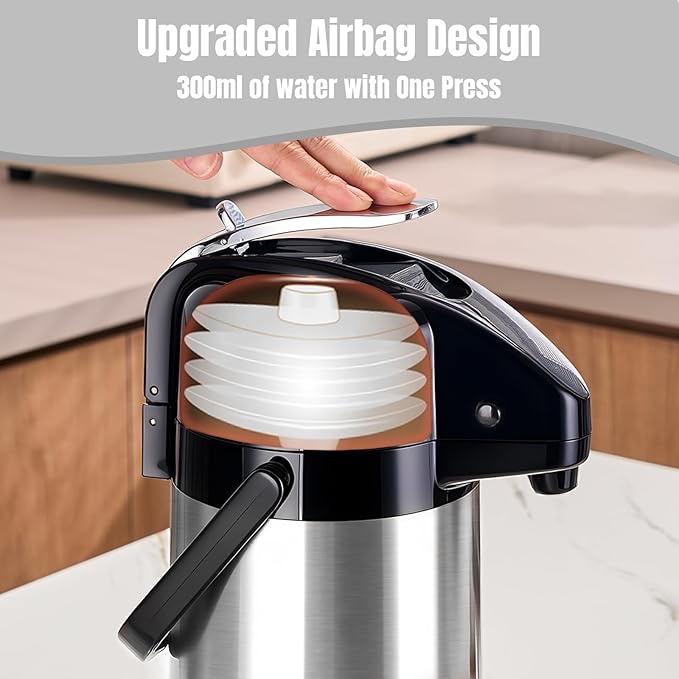 Upgraded Airpot Coffee Carafe with Double Pump - 84oz/2.5L Coffee Carafe for Keeping Hot, Beverage Dispenser for Hot/Cold Beverage (1, Stainless Steel Color)