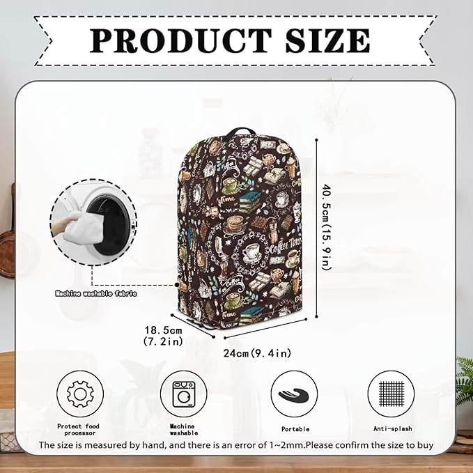 Book Coffee Time Blender Cover Kitchen Coffee Maker Cover Dust Protection Home Decor for Blender Food Processor Easy to Install Kitchen Appliance Cloth Cover