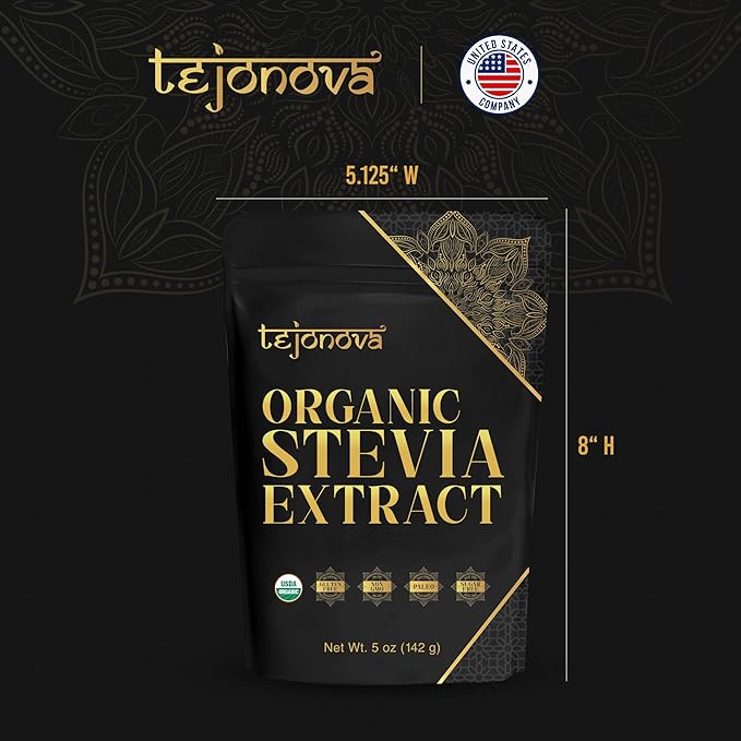 tejonova Organic Stevia Powder, 5oz, Stevia Sweetener, Stevia Organic, Stevia Extract Powder, Zero Calorie Sweetener, Stevia Sugar Substitute, Pure Stevia No Additives, 1014 Servings