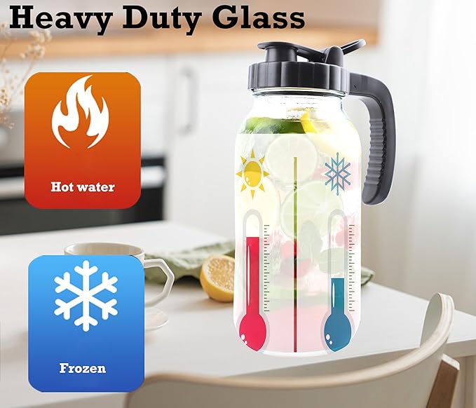 Mason Jar Pitcher 64 Oz With Spout Lid 2 Quart Glass Sun Tea Jar For Iced Hot Water Wide Mouth Half Gallon Pitcher For Fridge Store Breast Milk Cold Brew Beverage Tea Coffee Airtight Water Jug